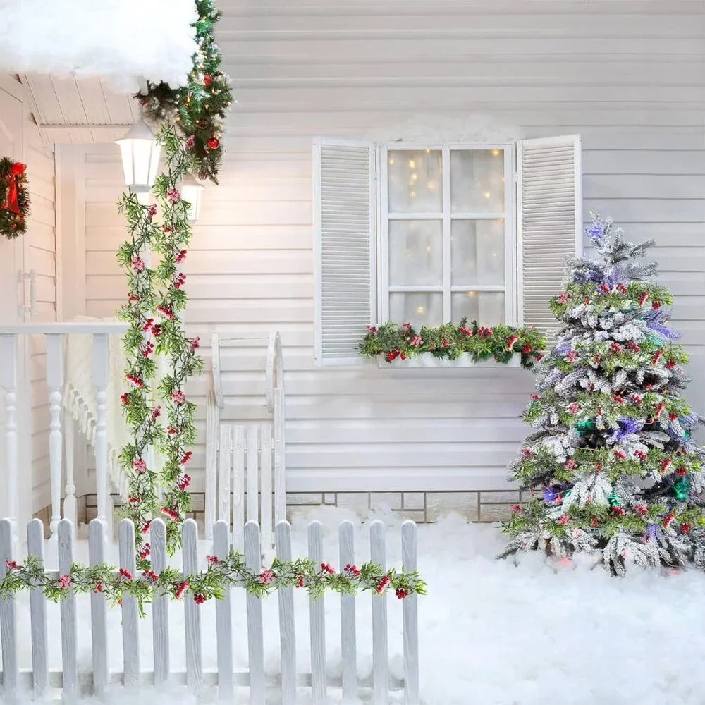 Elegant Christmas Decoration: 2 Pack of 5.9FT Snowy Berry Garland String Lights